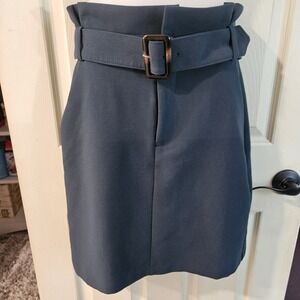 Banana Republic Teal Skirt W/ Pleated Top Edge, Pockets And Tortoise Buckle Sz 2